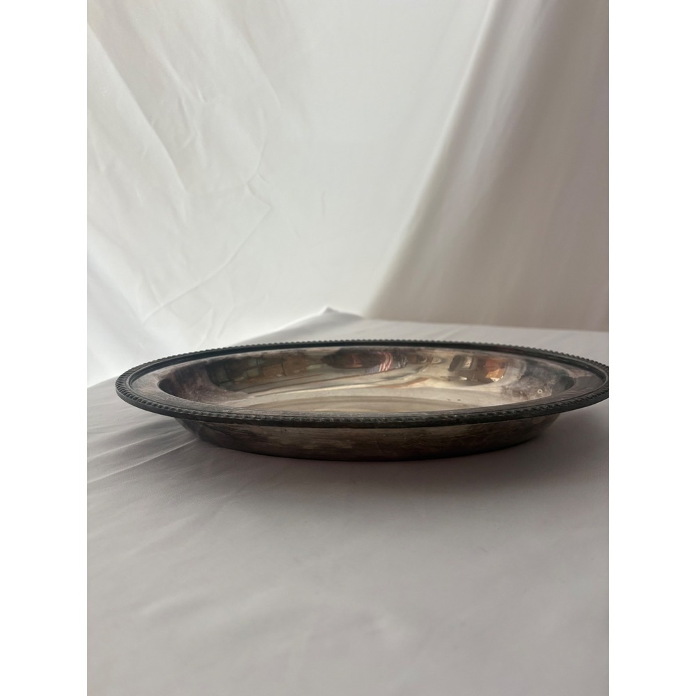 Vintage Silver on Copper Oval Serving Platter Rope Edge Tray 11.5 Inch